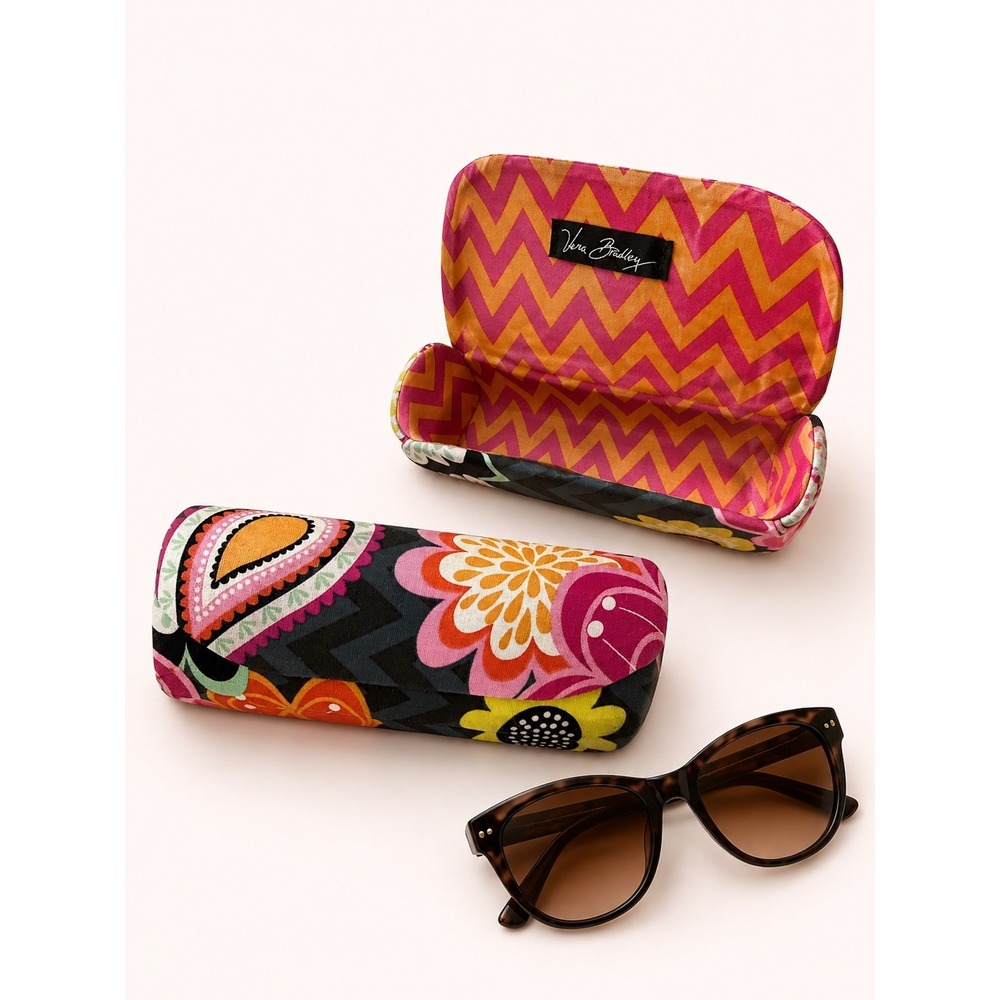 Vera Bradley Hard Shell Eyeglass Case Floral Paisley Chevron Interior